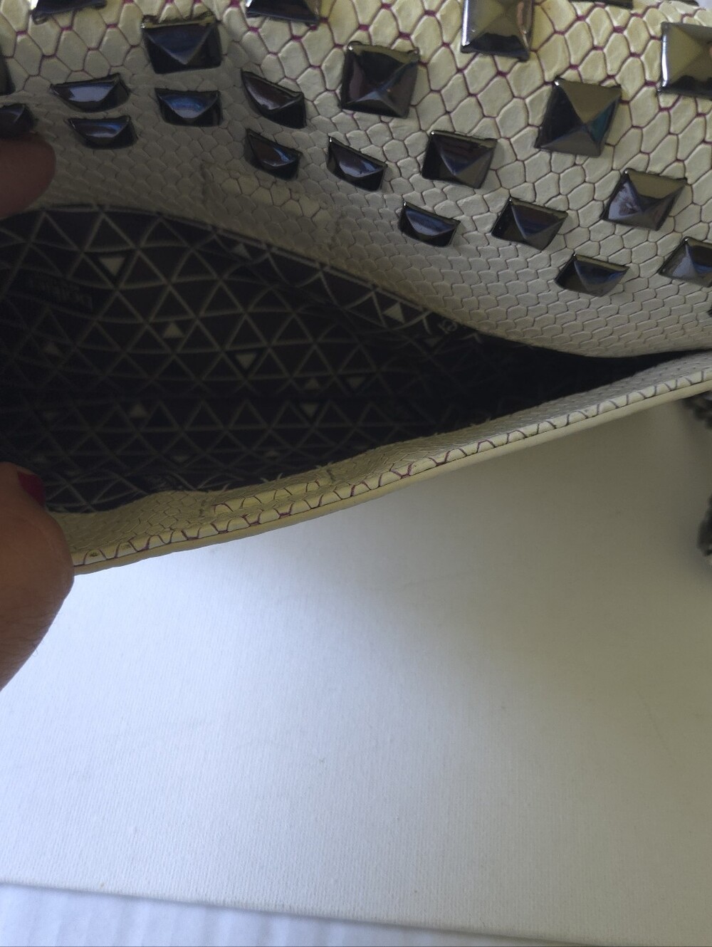 Coco Rocha x Botkier Holiday 2015 Cream Snakeskin Studded Crossbody Chain Clutch - Picture 12 of 12